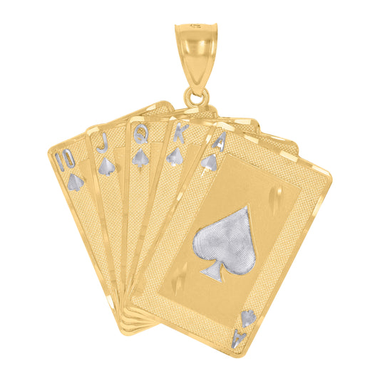 10K Two-Tone Gold Mens Aces Poker Cards Charm Pendant