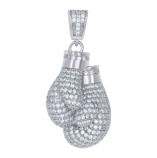 Sterling Silver Mens Cubic-Zirconia Boxing Gloves Sports Charm Pendant