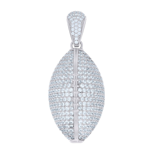 Sterling Silver Mens Round Cubic Zirconia Football Charm Pendant