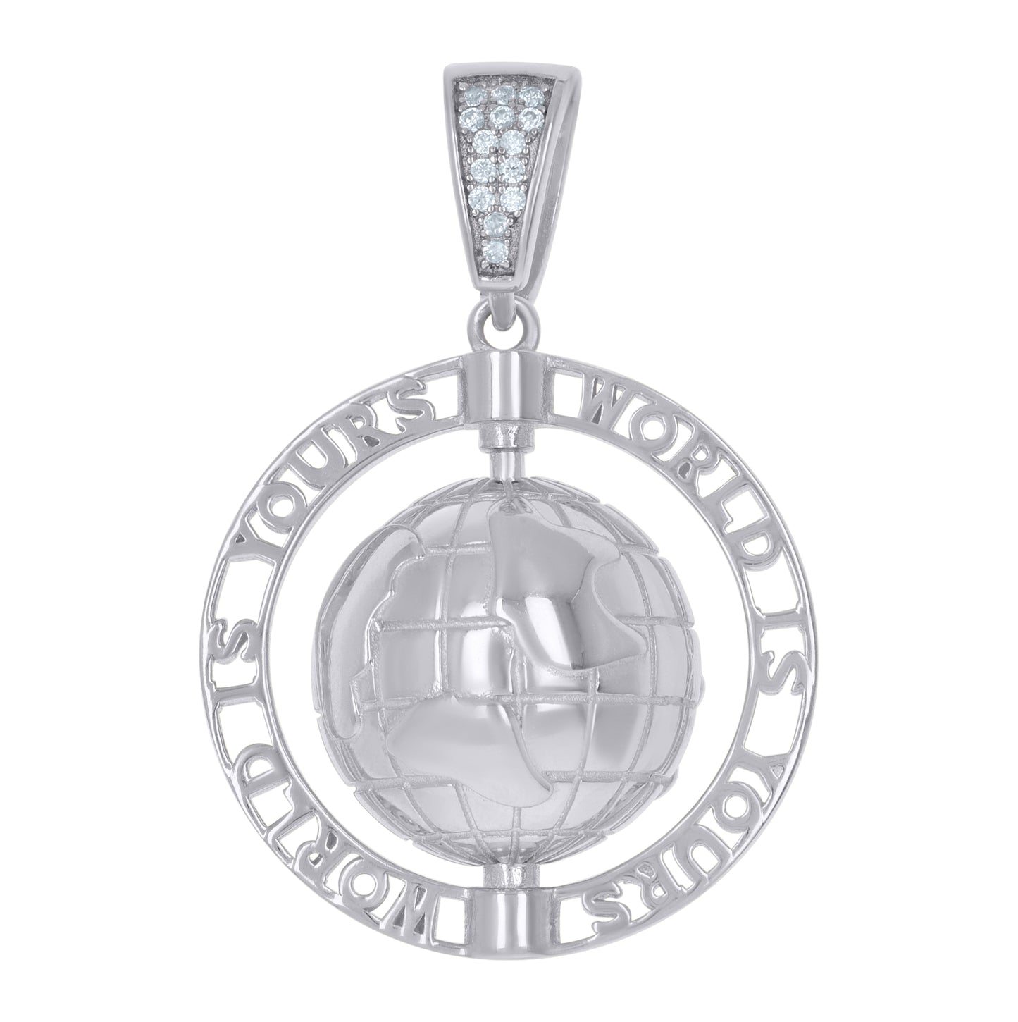 Sterling Silver Men Cubic-Zirconia World Map Globe Maps Charm Pendant