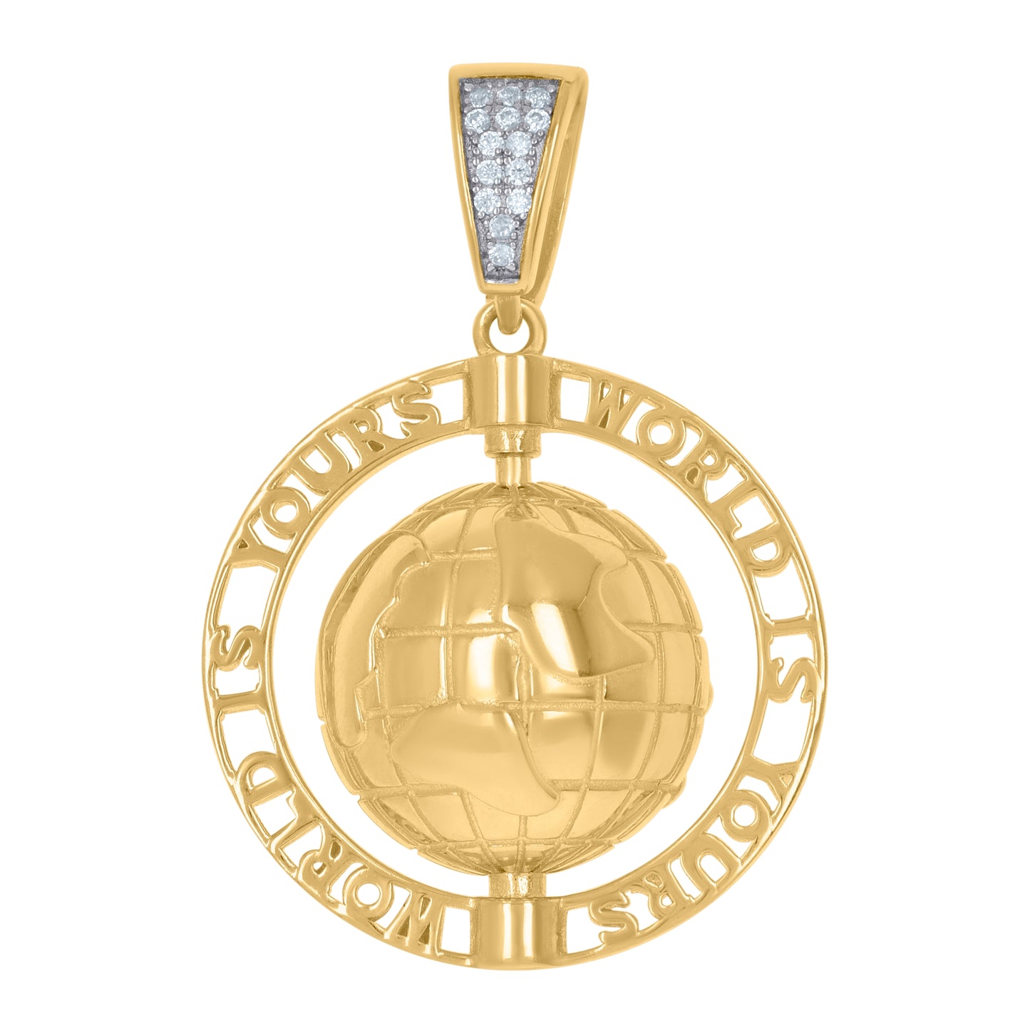 Sterling Silver Men Cubic-Zirconia World Map Globe Maps Charm Pendant