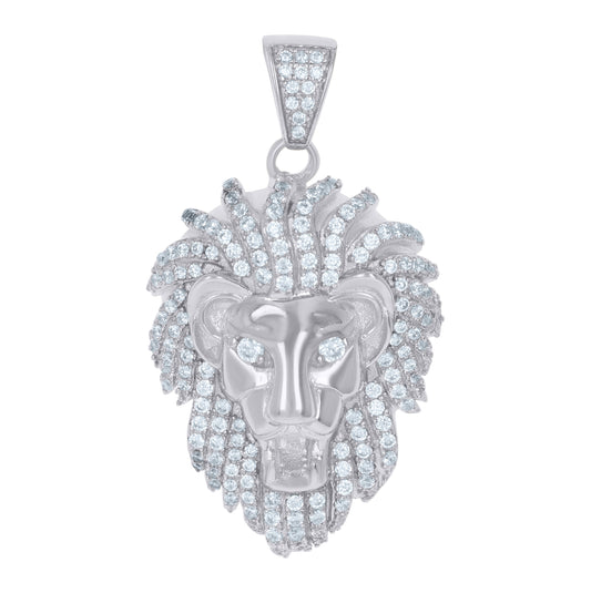 Sterling Silver Men Cubic-Zirconia Zodiac Sign/Wildlife Animal Leo/Lion Charm Pendant