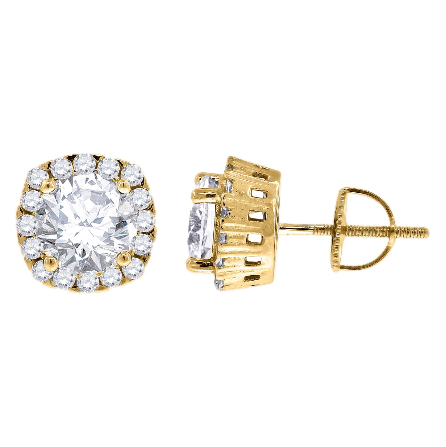 Sterling Silver Or Yellow-Tone Womens Cubic Zirconia Round Halo Stud Earrings