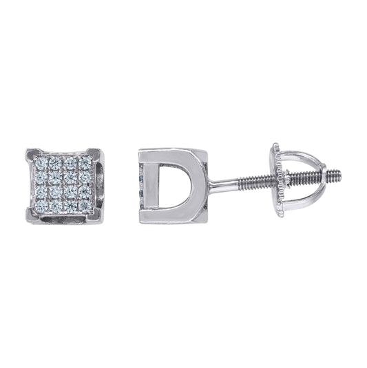 Sterling Silver Unisex Cubic Zirconia Square Stud Earrings