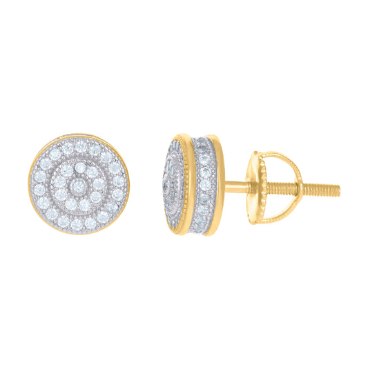 Sterling Silver Yellow-Tone Unisex Cubic Zirconia Round Stud Earrings