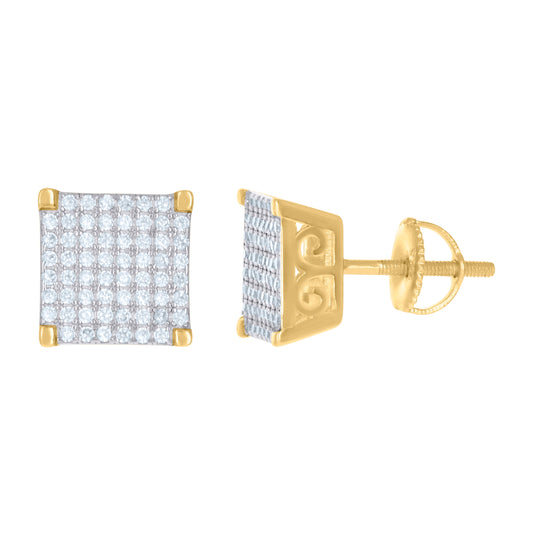 Sterling Silver Yellow-Tone Unisex Cubic Zirconia Square Stud Earrings