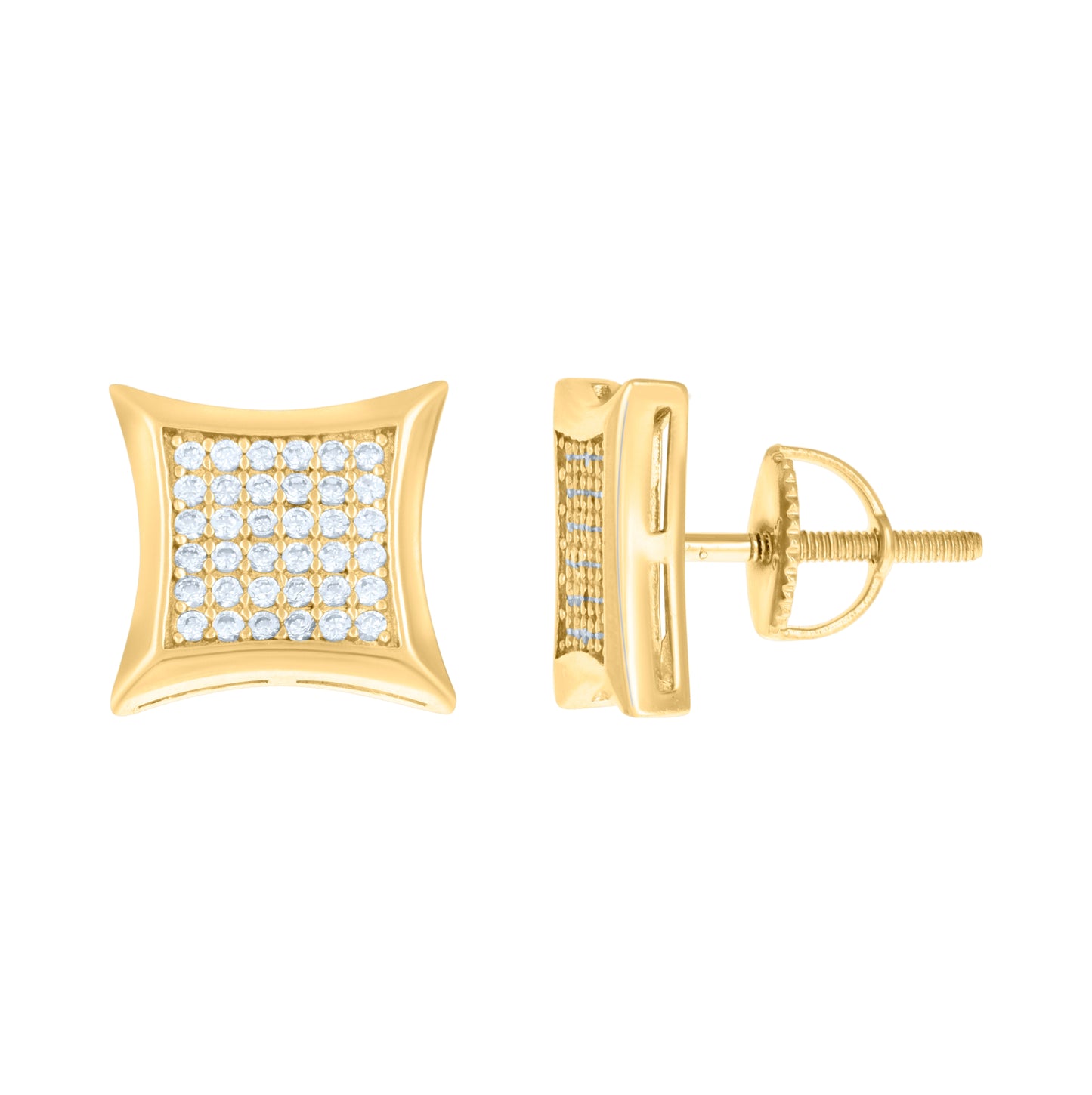Sterling Silver Or Yellow-Tone Unisex Cubic Zirconia Kite Stud Earrings