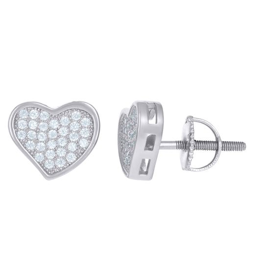 Sterling Silver Or Yellow-Tone Unisex Cubic Zirconia Heart Stud Earrings