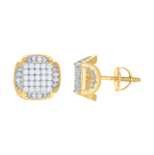 Sterling Silver Yellow-Tone Unisex Cubic-Zirconia Fashion Stud Earrings