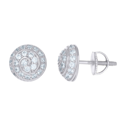 Sterling Silver Unisex Cubic Zirconia Round Stud Earrings