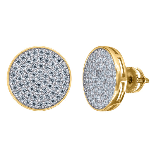 Sterling Silver Yellow-Tone Unisex Cubic Zirconia Round Stud Earrings