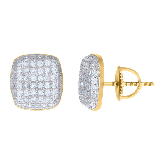 Sterling Silver Yellow-tone Womens Cubic-Zirconia Square Stud Earrings