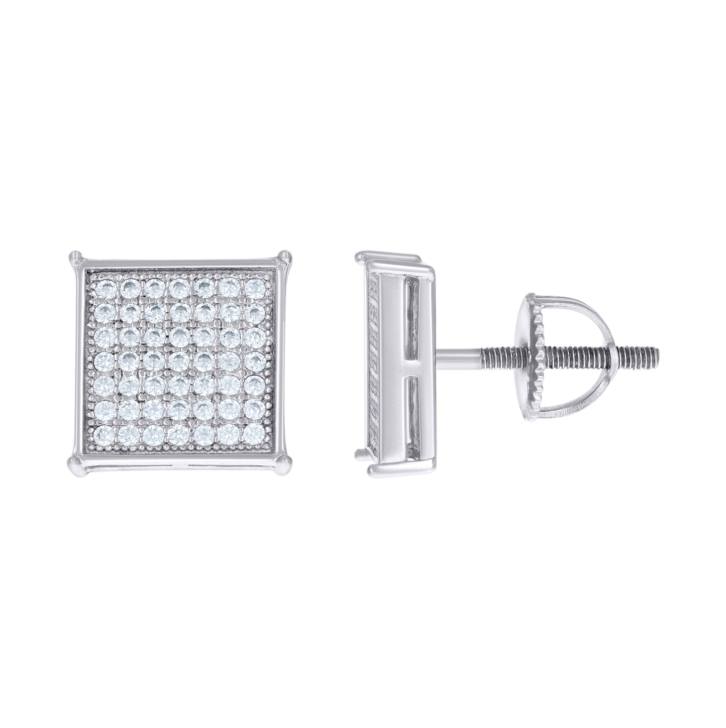 Sterling Silver Or Yellow-Tone Unisex Cubic-Zirconia Square Fashion Stud Earrings