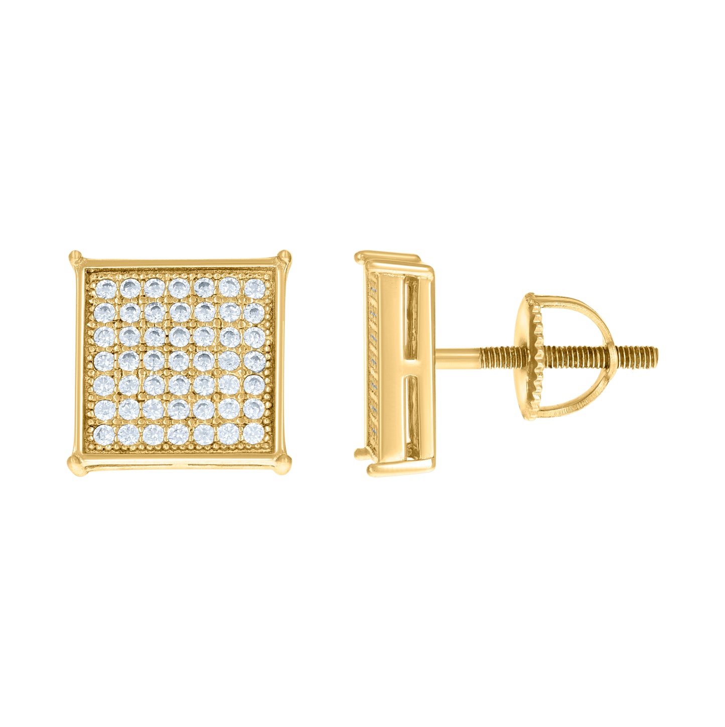 Sterling Silver Or Yellow-Tone Unisex Cubic-Zirconia Square Fashion Stud Earrings