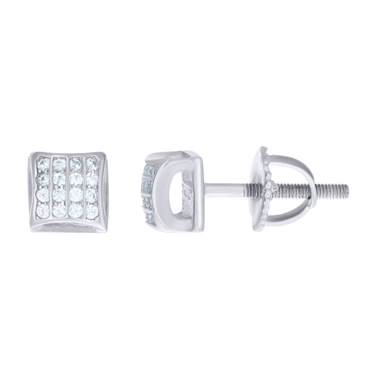 Sterling Silver Unisex Cubic Zirconia Square Stud Earrings
