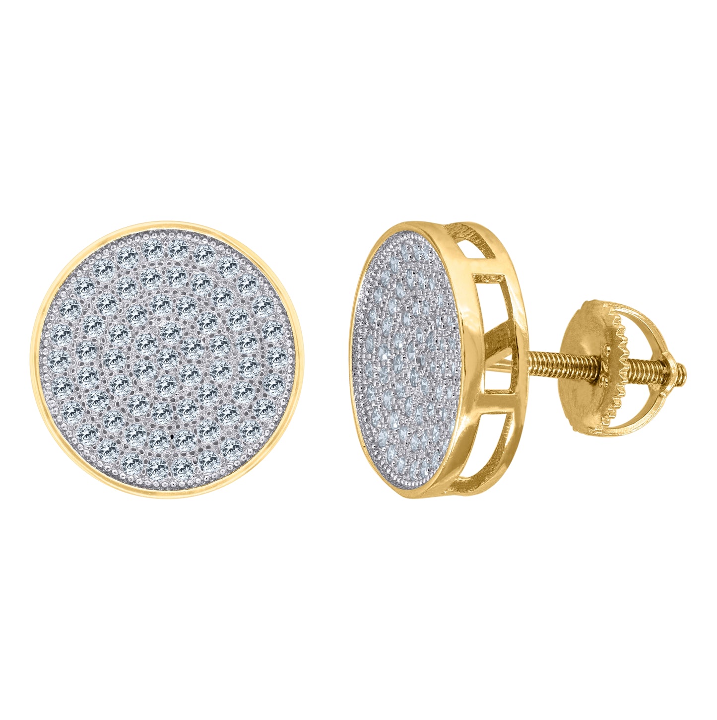 Sterling Silver Yellow-Tone Unisex Cubic Zirconia Round Stud Earrings