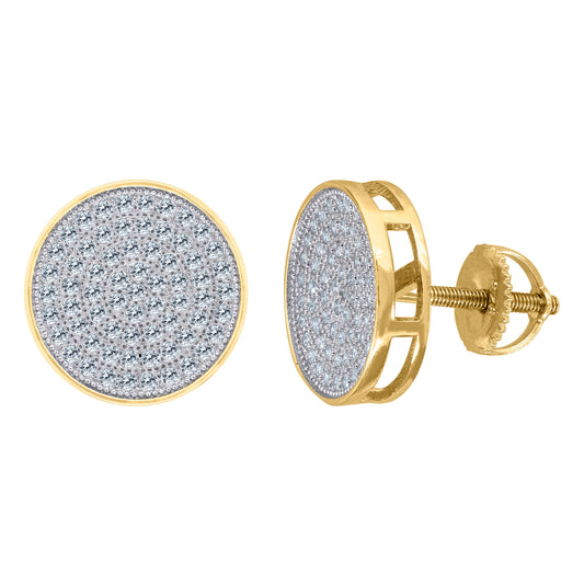 Sterling Silver Yellow-Tone Unisex Cubic Zirconia Round Stud Earrings