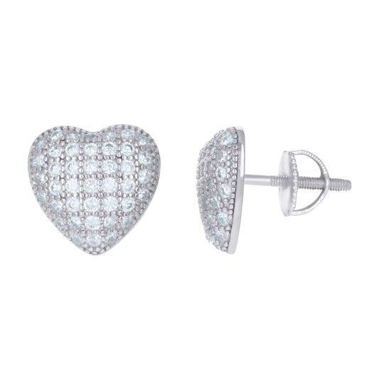 Sterling Silver Or Yellow-Tone Unisex Cubic Zirconia Heart Stud Earrings