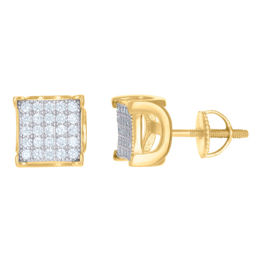 Sterling Silver Yellow-Tone Unisex Cubic Zirconia Square Stud Earrings