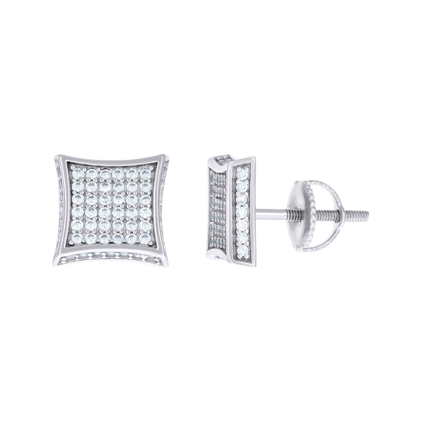 Sterling Silver Or Yellow-Tone Unisex Cubic Zirconia Square Stud Earrings