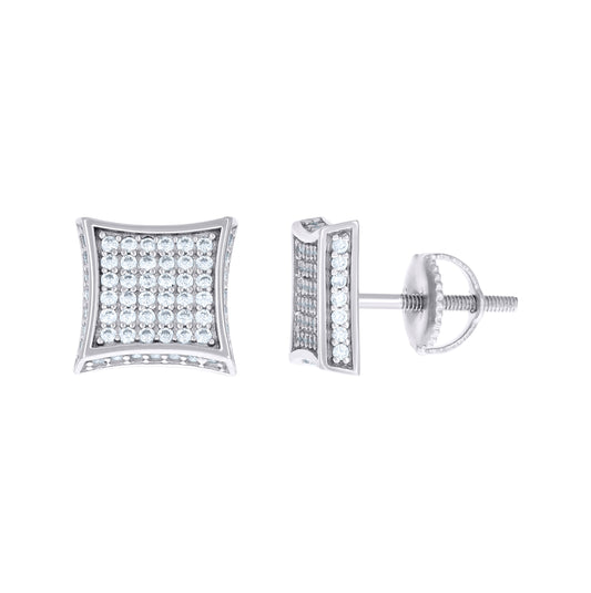 Sterling Silver Or Yellow-Tone Unisex Cubic Zirconia Square Stud Earrings