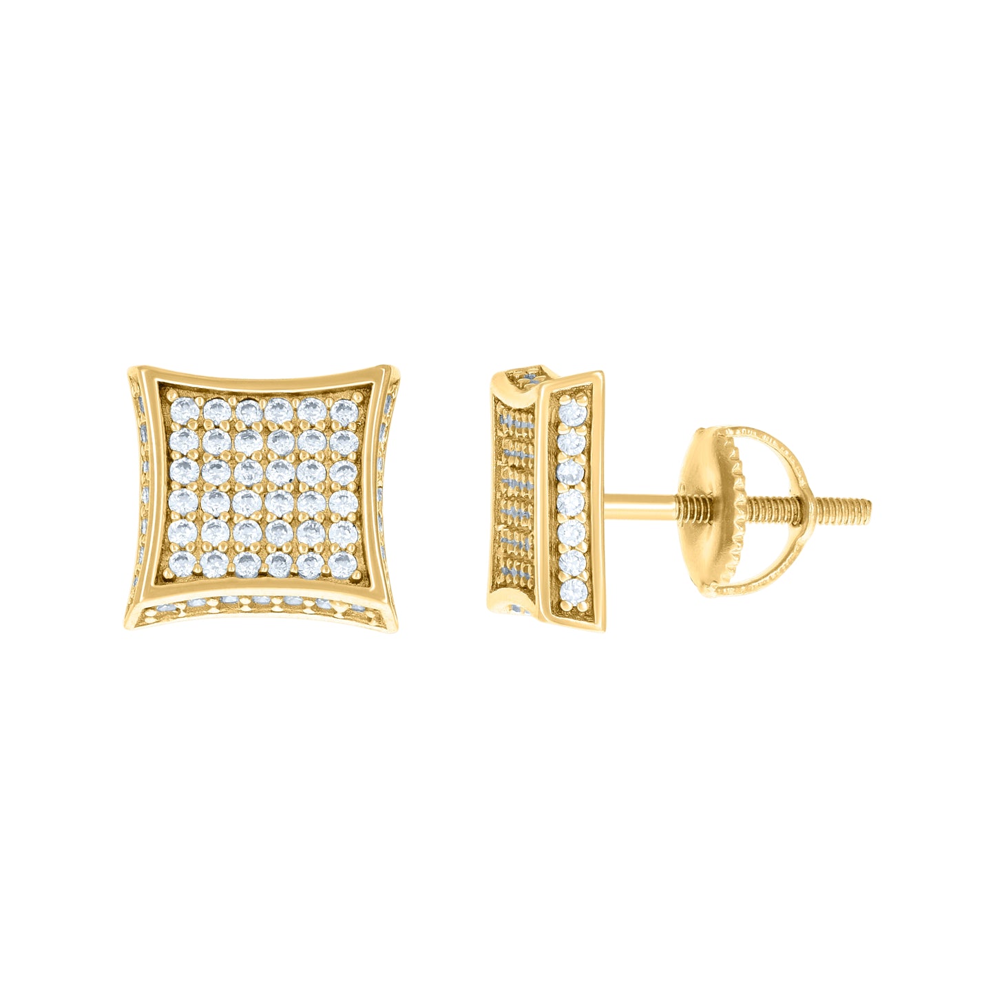 Sterling Silver Or Yellow-Tone Unisex Cubic Zirconia Square Stud Earrings