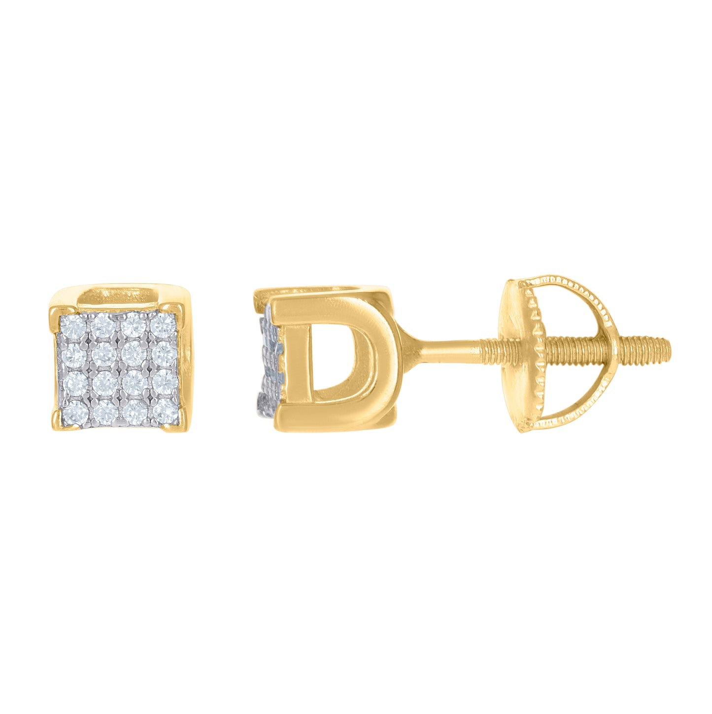 Sterling Silver Yellow-Tone Unisex Cubic Zirconia Square Stud Earrings