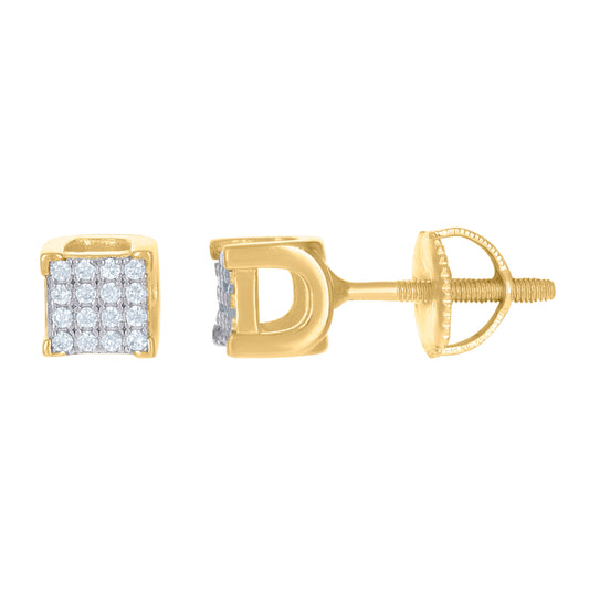 Sterling Silver Yellow-Tone Unisex Cubic Zirconia Square Stud Earrings