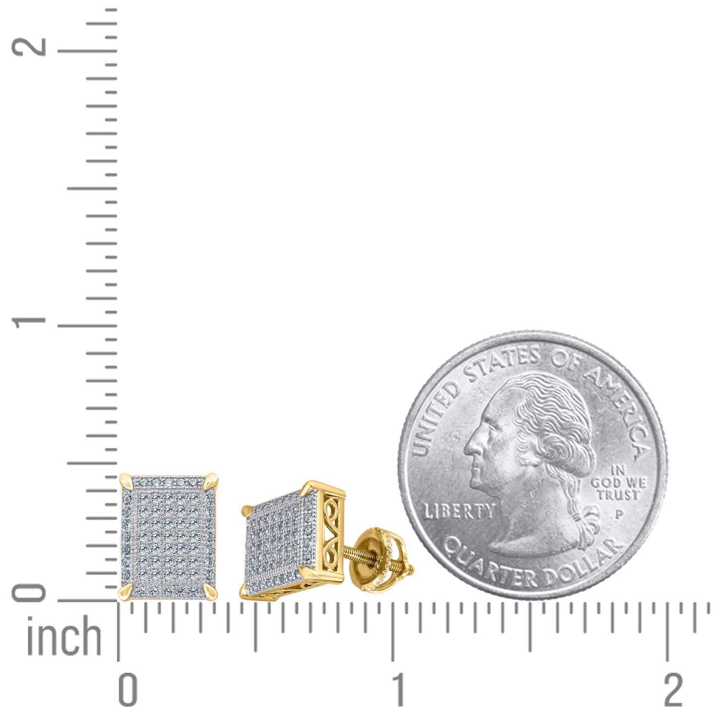 Sterling Silver Yellow-Tone Unisex Cubic Zirconia Rectangle Stud Earrings