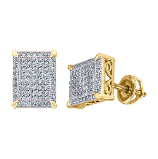Sterling Silver Yellow-Tone Unisex Cubic Zirconia Rectangle Stud Earrings