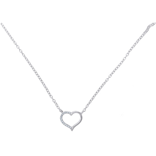 Sterling Silver Women Cubic Zirconia Rolo Link Heart Necklace