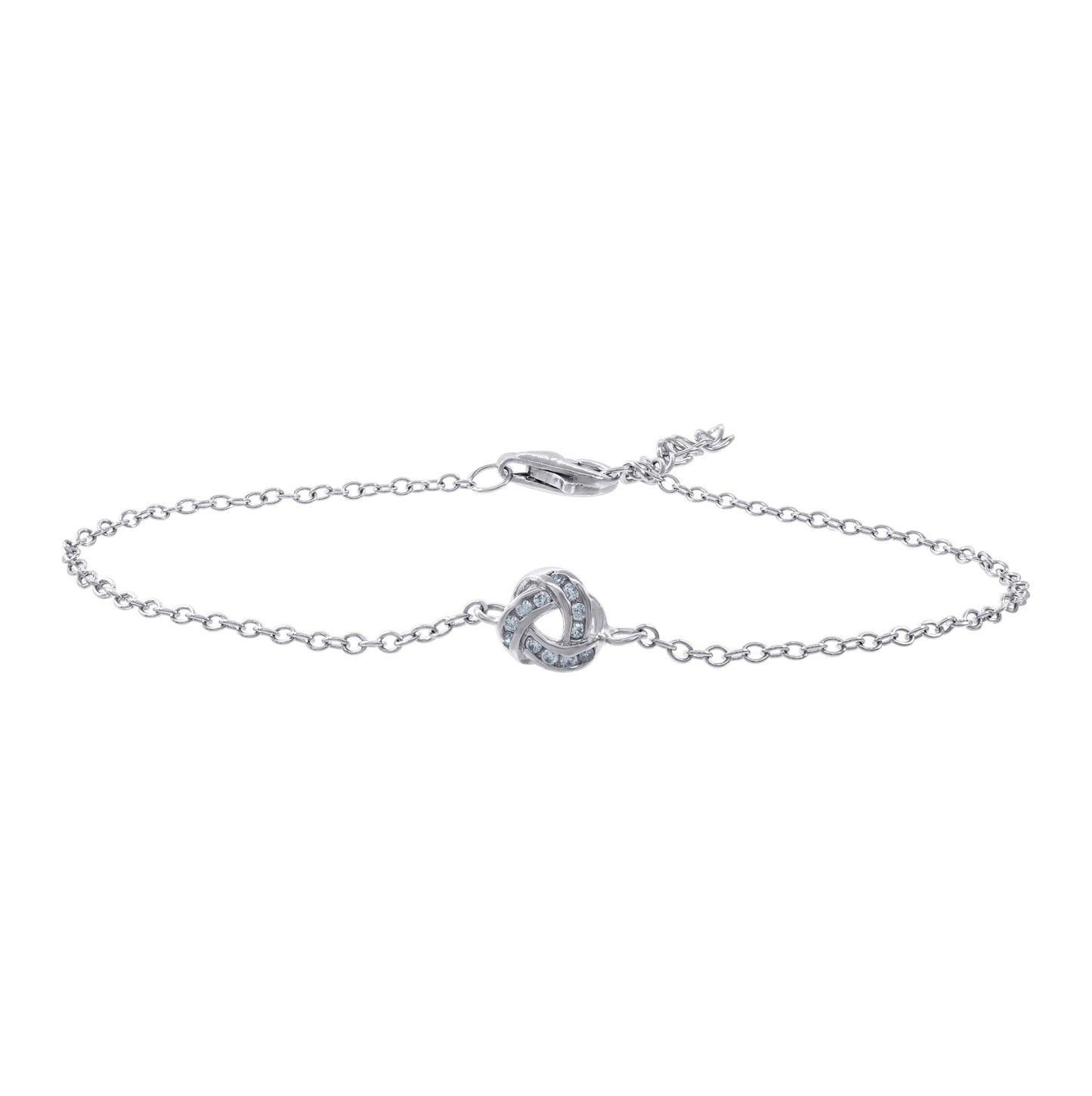 Sterling Silver Womens Cubic Zirconia Rolo Link Love Knot Bracelet