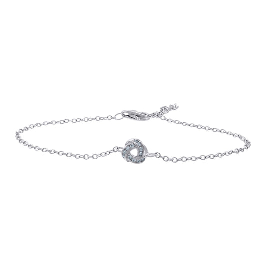 Sterling Silver Womens Cubic Zirconia Rolo Link Love Knot Bracelet
