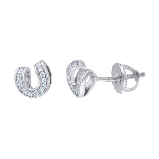 Sterling Silver Womens Round Cubic-Zirconia U-Shaped Fashion Stud Earrings