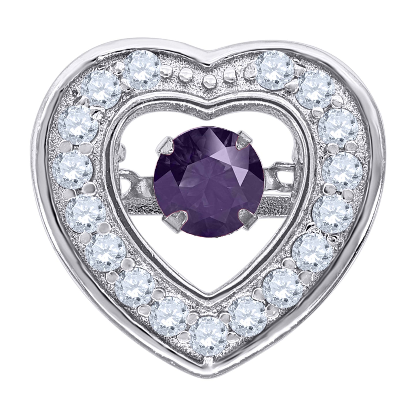 Sterling Silver Womens Cubic-Zirconia Heart Slide Charm Pendant