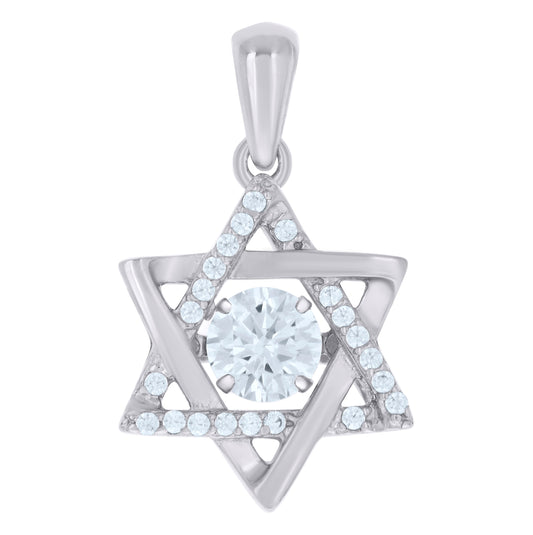 Sterling Silver Womens Cubic-Zirconia Star Of David Symbol Religious Charm Pendant
