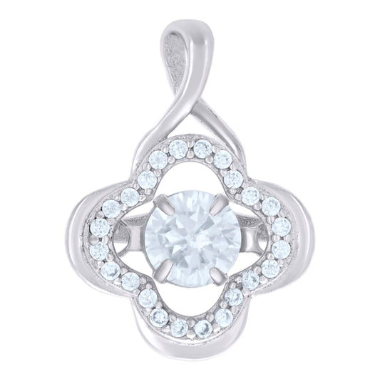 Sterling Silver Womens Cubic Zirconia Fashion Flower Charm Pendant