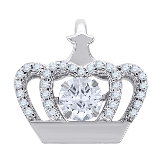 Sterling Silver Womens Cubic-Zirconia Crown Fashion Charm Pendant