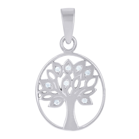 Sterling Silver Unisex Cubic Zirconia Tree Of Life Charm Pendant