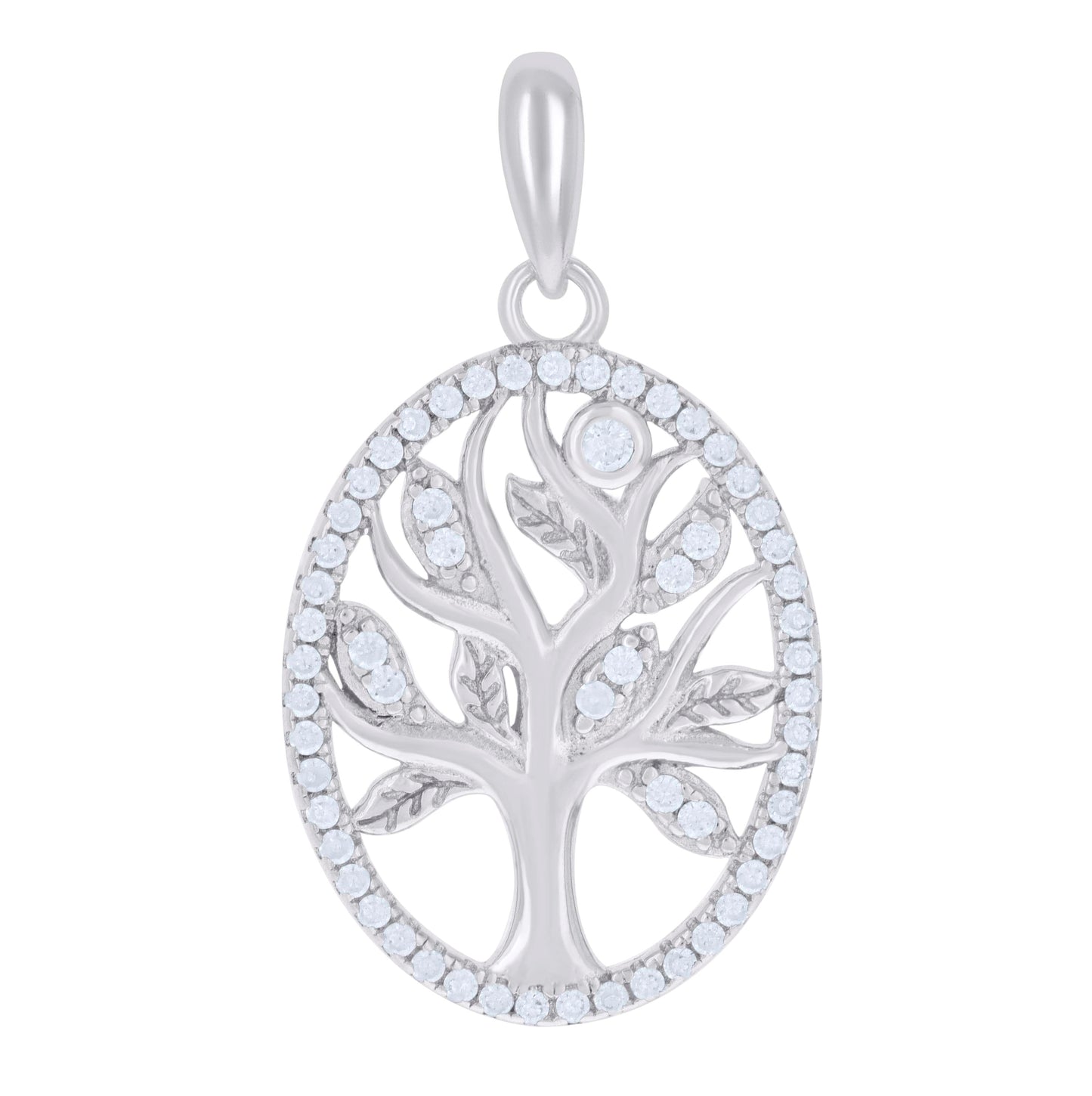 Sterling Silver Womens Cubic Zirconia Tree Of Life Charm Pendant