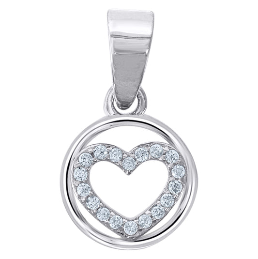 Sterling Silver Womens Cubic Zirconia Heart Charm Pendant