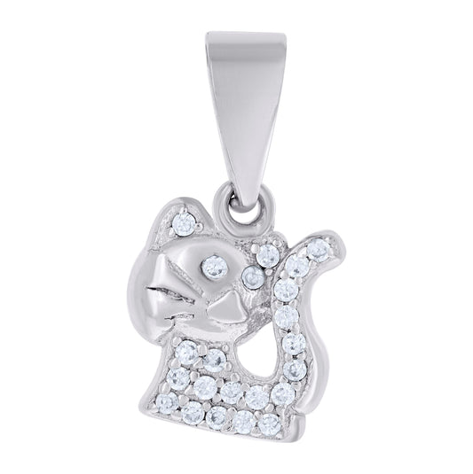 Sterling Silver Womens Cubic Zirconia Cat Charm Pendant
