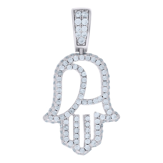 Sterling Silver Unisex Cubic Zirconia Humsa Religious Charm Pendant