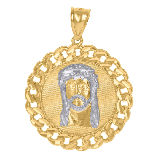 10K Gold Two-Tone Mens Jesus Religious Charm Pendant
