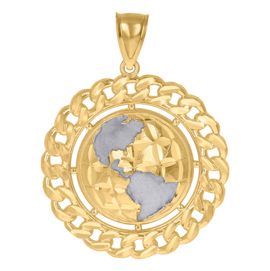 10K Gold Two-Tone Mens Earth World Globe Charm Pendant