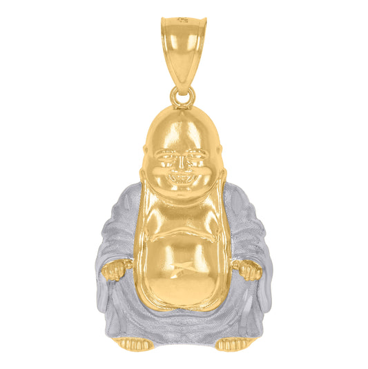10K Two-Tone Gold Mens Prosperity Buddha Religious Charm Pendant