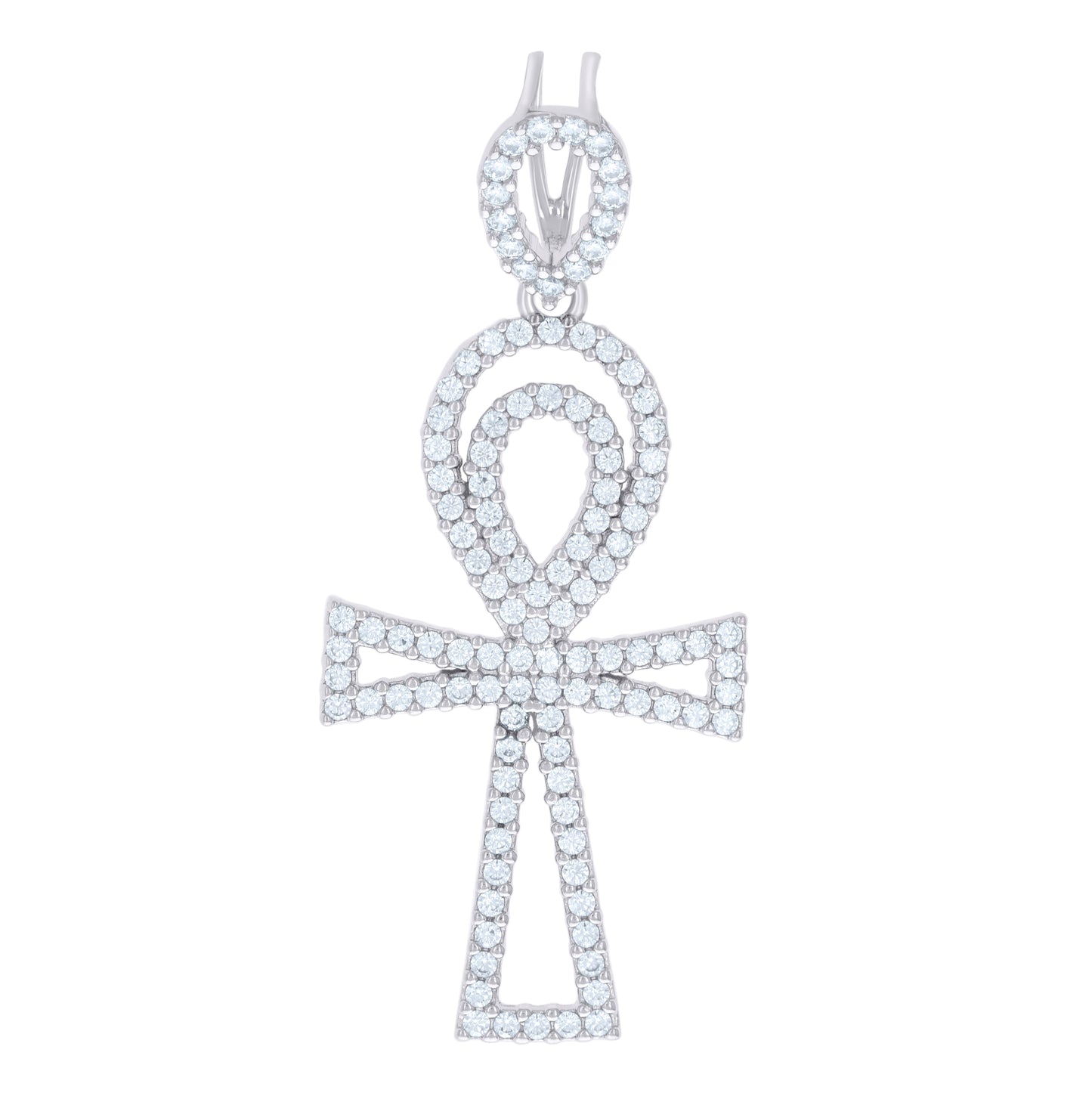 Sterling Silver Unisex Cubic Zirconia Ankh Cross Religious Charm Pendant