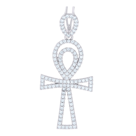 Sterling Silver Unisex Cubic Zirconia Ankh Cross Religious Charm Pendant