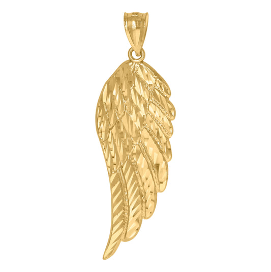 10K Yellow Gold Mens Women Diamond-Cut Angel Wing Charm Pendant