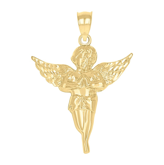 10K Yellow Gold Mens Angel Religious Charm Pendant
